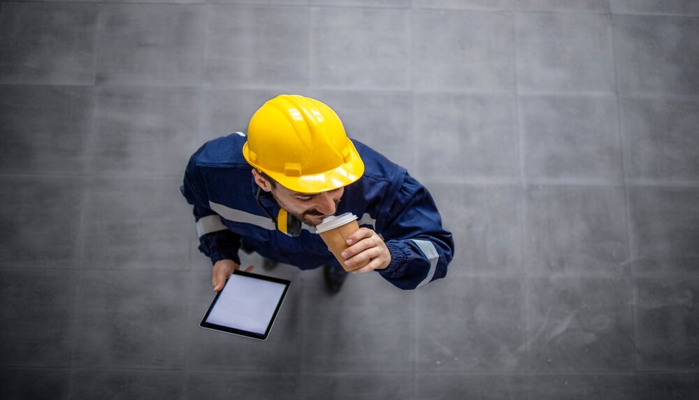 Factory,Worker,On,Job,Break,Enjoying,Coffee,Time.